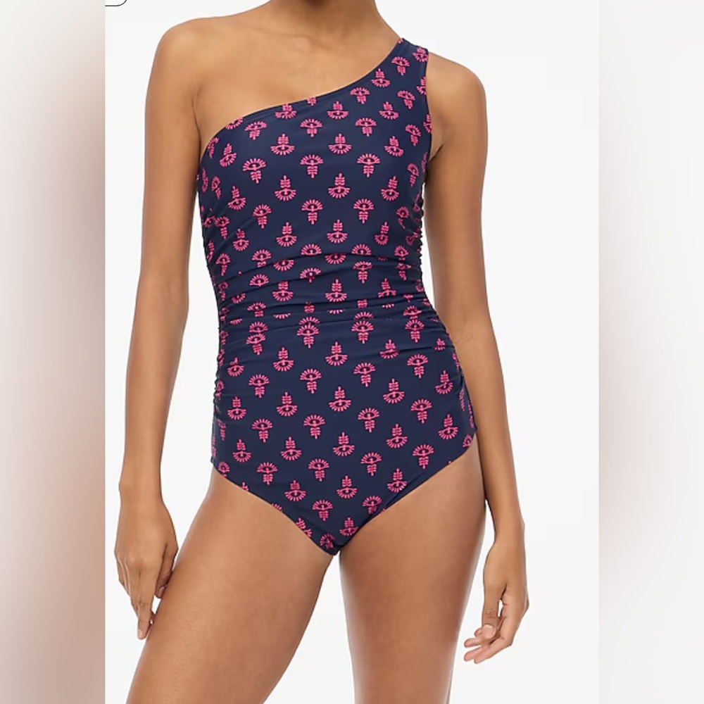 NWT J. Crew one shoulder Blue and Pink One Piece Swimsuit Current season Sz L